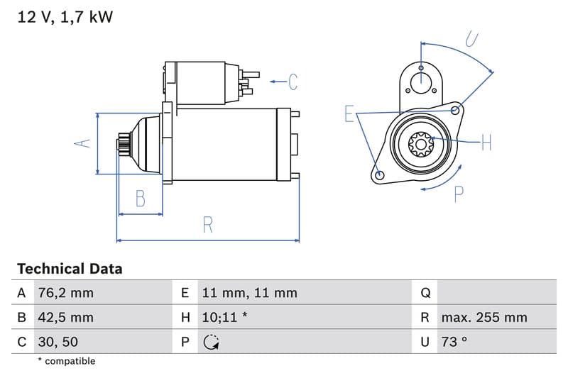 Starter (12V, 1,7kW, gereviseerd) past: AUDI A3, TT  SEAT ALTEA, ALTEA XL, LEON, TOLEDO III  SKODA OCTAVIA II, SUPERB II  VW CADDY III, CC B7, EOS, GOLF IV, GOLF PLUS, GOLF PLUS V 1.4-3.6 10.98-12.17
