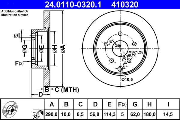 Brake disc Achter Links/Rechts past: TOYOTA COROLLA VERSO 1.6-2.2D 04.04-03.09