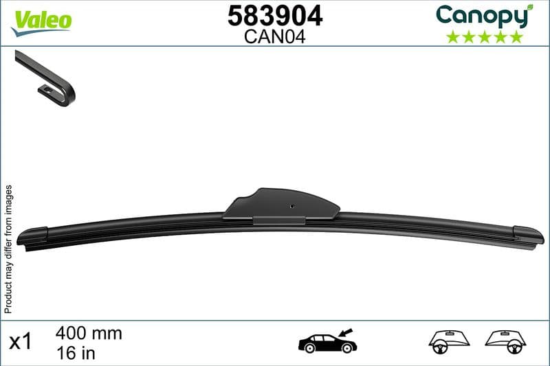 Wisserblad voegloos Voor met spoiler (1pcs) Canopy 400mm past: MERCEDES G (W460), G (W461), G (W463)  VOLVO 240  ALFA ROMEO 75  CHEVROLET AVEO / KALOS, CAPTIVA  DACIA DOKKER, LODGY 05.73-