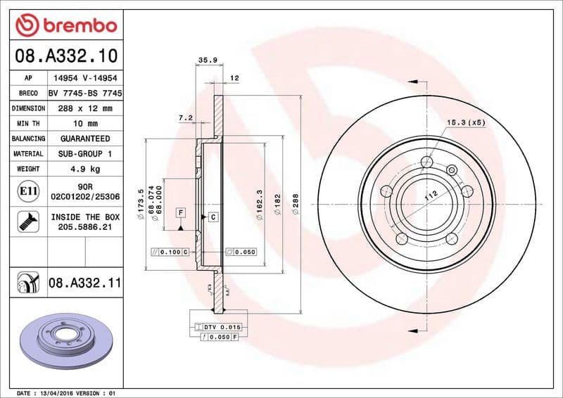 Brake disc Achter Links/Rechts past: AUDI A4 B6, A4 B7  SEAT EXEO, EXEO ST 1.8-3.2 11.00-05.13