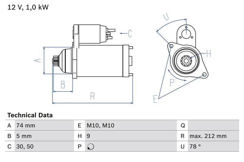 Starter (12V, 1kW, gereviseerd) past: TOYOTA COROLLA, PASEO, STARLET, TERCEL 1.3/1.4/1.5 12.89-02.00