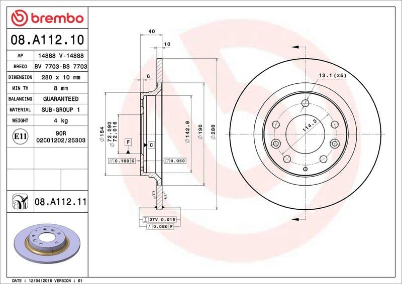 Brake disc Achter Links/Rechts past: MAZDA 323 C IV, 323 F VI, 323 S VI, 6, 626 V, MX-5 III, PREMACY 1.4-2.5 01.93-12.14