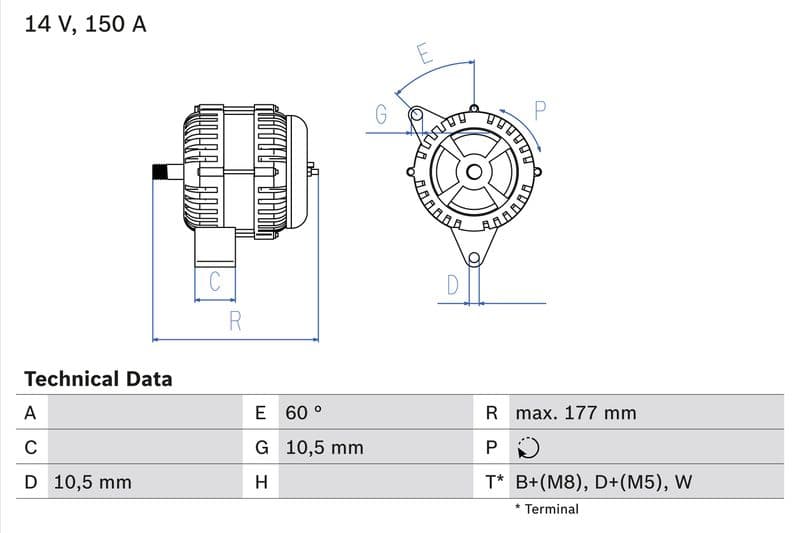 Dynamo (14V, 150A, gereviseerd) past: MERCEDES ATEGO, CONECTO (O 345), ECONIC, UNIMOG  JOHN DEERE 6000 12.0D-7.2D 01.98-