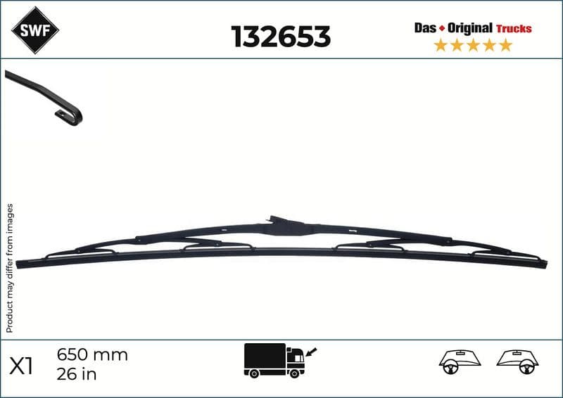Wisserblad draaibaar Voor (1pcs) Truck 650mm past: RVI C, D, K, T 01.13-