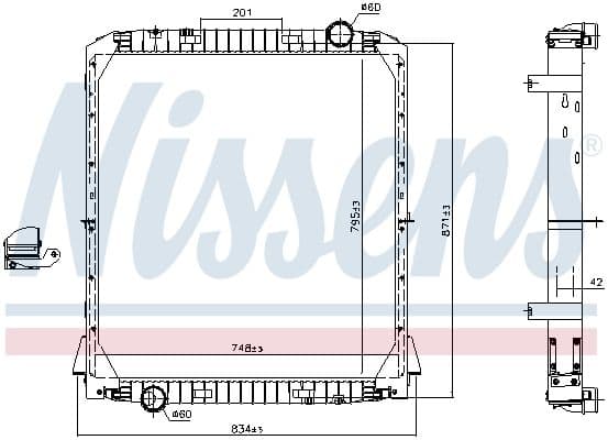 Motorradiator ((en) with frame, steunen aan de onderkant) past: IVECO EUROTRAKKER 8210.42K.-F2BE0681F 01.93-11.04