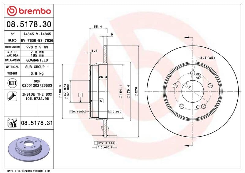 Brake disc Achter Links/Rechts past: MERCEDES 124 T-MODEL (S124), C (CL203), C (W202), C (W203), C T-MODEL (S202), CLC (CL203), CLK (A208), CLK (A209), CLK (C208), CLK (C209) 1.6-4.2 09.85-06.11