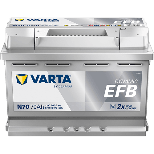 Batterij VARTA 12V 70Ah/760A (EN) Dynamic EFB  (EN) START&STOP EFB (R+) 278x175x190 B13 - montageflens 10,5 mm (efb)