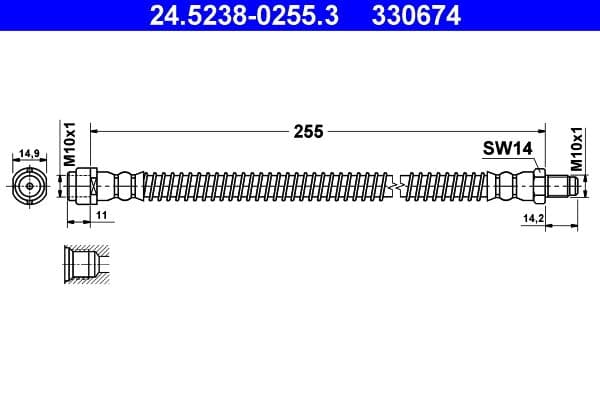 Remleiding/slang flexibel Achter Links/Rechts (lengte 255mm, M10x1/M10x1) past: MERCEDES CLS (C219), E T-MODEL (S211), E (VF211), E (W211), S (W220, V220), SL (R230) 1.8-6.3 10.98-01.12