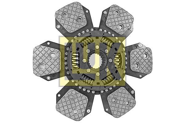 Koppelingsplaat/plaat keramiek (327mm  aantal peddels: 6) past: DEUTZ FAHR 4.61, 4.68, 4.71, 4.78, 6.08, 6.11, 6.21, 6.28, 6.31, 6.38, DX 4.61, DX 4.71, DX 6.11, DX 6.31