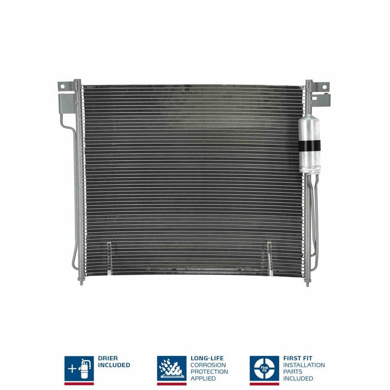 A/C condensator (met droger, (EN) additional fitting elements) past: NISSAN NAVARA NP300, NP300, PATHFINDER III 2.5D/4.0 01.05-