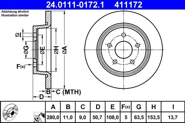 Brake disc Achter Links/Rechts past: FORD C-MAX II, GRAND C-MAX, KUGA II, TOURNEO CONNECT V408 NADWOZIE WIELKO, TOURNEO COURIER B460, TRANSIT CONNECT, TRANSIT CONNECT V408 1.0-2.5 04.10-