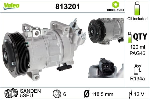 Airconditioning compressor past: DS DS 3, DS 4, DS 5  CITROEN BERLINGO, BERLINGO MULTISPACE, C3 PICASSO, C4, C4 CACTUS, C4 GRAND PICASSO I, C4 I, C4 II, C4 PICASSO I, DS3, DS4 1.2-1.6LPG 09.07-