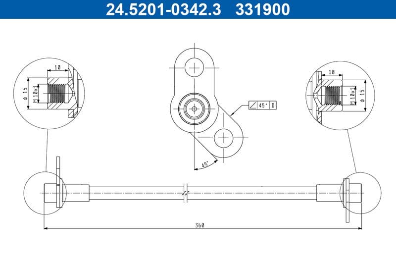 Remleiding/slang flexibel Achter/Binnen Links (lengte 360mm, M10x1) past: CITROEN C4 AIRCROSS  MITSUBISHI ASX, ECLIPSE CROSS, OUTLANDER III  PEUGEOT 4008 1.5-3.0 02.10-