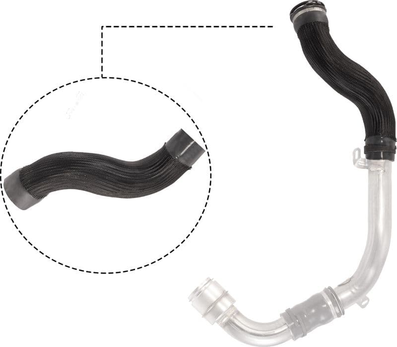 Intercooler slang Rechts (Achter/Top, diameter 47/57,5mm, lengte 340mm, zwart) past: RENAULT KANGOO EXPRESS, KANGOO II, MEGANE II, MEGANE III, SCENIC II 1.5D 09.02-