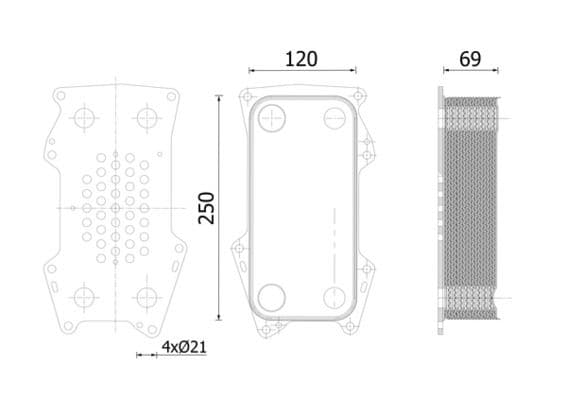 Olie radiator (120x58x250mm) past: VOLVO B7, FE, FE II, FL II, FL III  DEUTZ FAHR 10000, 6000, 7000, 9000, AGROTRON 6R1100C30-TTCD7.8L06 01.95-
