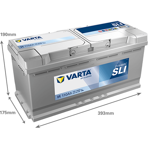 Batterij VARTA 12V 110Ah/920A (EN) Dynamic SLI (R+) 393x175x190 B13 - montageflens 10,5 mm (beginnen)