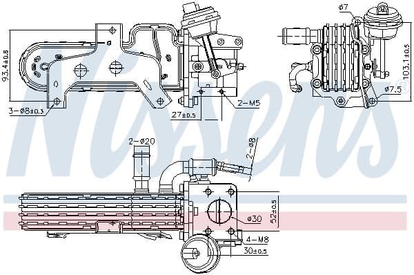 Uitlaatgassen radiator (module met radiator) past: AUDI A3, A4 B6  SEAT ALTEA, ALTEA XL, LEON, TOLEDO II, TOLEDO III  SKODA OCTAVIA I, OCTAVIA II, SUPERB II  VW BORA, BORA I 1.6/1.9D 02.00-12.10