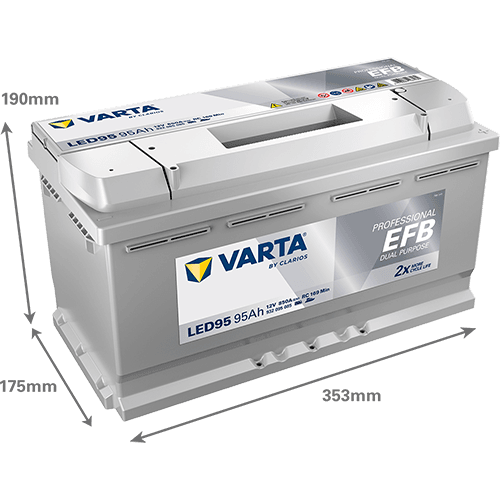 Batterij VARTA 12V 95Ah (EN) PROFESSIONAL DUAL PURPOSE EFB R+ 353x175x190mm, B13 - montageflens 10,5 mm efb/tweeledig doel