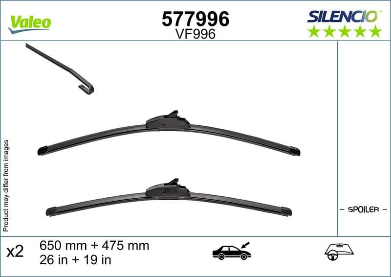 Wisserblad voegloos Voor met spoiler (2pcs) Silencio 650/475mm past: NISSAN ARIYA, QASHQAI III 07.20-
