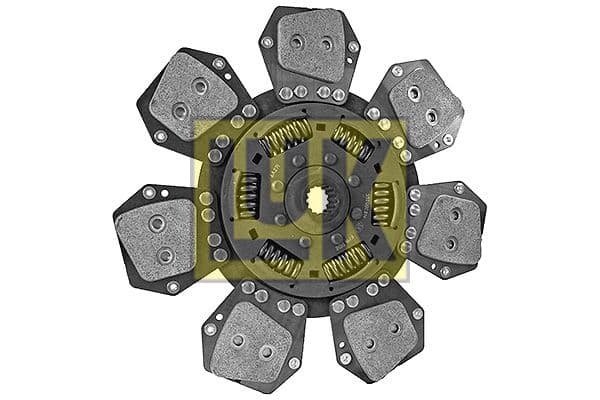 Koppelingsplaat/plaat keramiek (321mm  aantal peddels: 7) past: JOHN DEERE 1640, 2040, 2040F, 2040S, 2140, 2140DT, 2250, 2250F, 2350 2WD, 2350 4WD, 2355, 2355N, 2450, 2450F, 2555, 2650