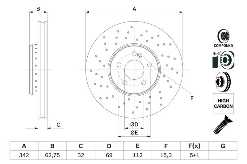 Tweedelige remschijf Voor Links/Rechts past: MERCEDES C (A205), C (C205), C (W205), C T-MODEL (S205), CLS (C257), E (A238), E (C238), E (W213), E ALL-TERRAIN (S213) 1.5-3.0D 12.13-