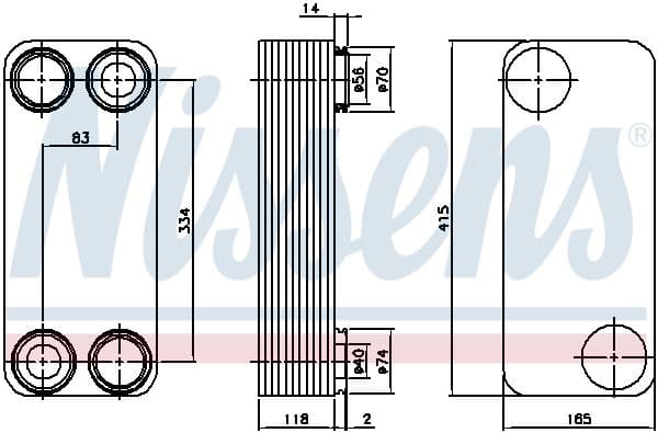 Oliekoeler (168x126x418mm, aantal ribben: 35, Powertronic-transmissie) past: VOLVO FH, FH II, FH12, FM, FM II, FM12, FM9, FMX D11A-330-D9B380 08.93-