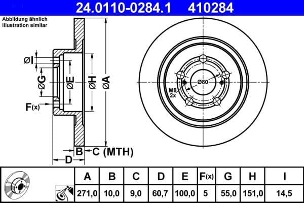 Brake disc Achter Links/Rechts past: TOYOTA AVENSIS 1.6-2.0D 09.97-02.03