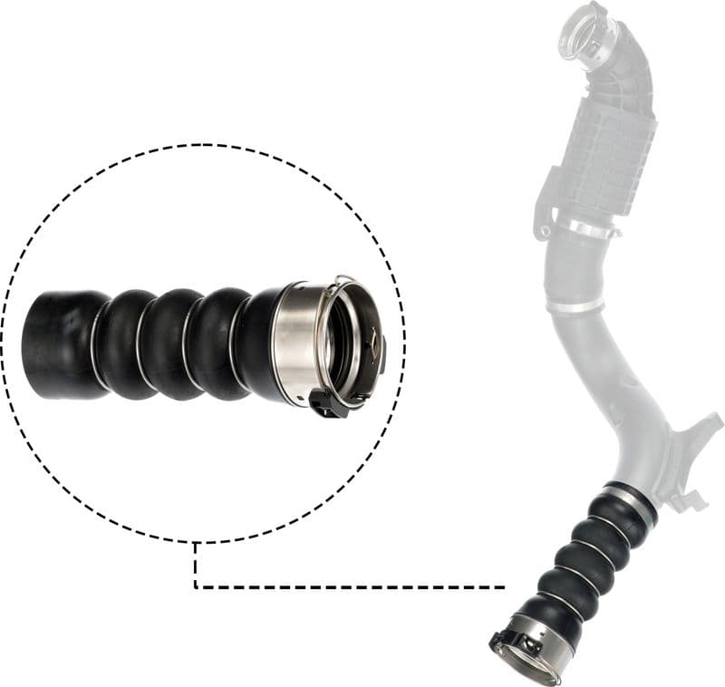 Intercooler slang Rechts (diameter 61/70mm, lengte 220mm, zwart) past: BMW 1 (F40), 2 (F45), 2 GRAN COUPE (F44), 2 GRAN TOURER (F46), 2 GRAN TOURER VAN (F46), X1 (F48), X2 (F39) 1.2-2.0D 07.04-
