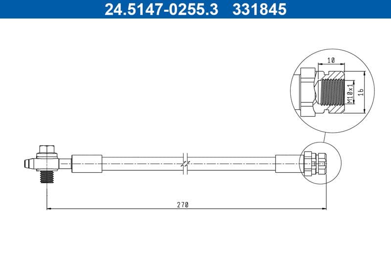 Flexibele remslang flexibel Achter Links (lengte 270mm, M10x1  1,5/M10x1) past: AUDI A1, A3  SEAT LEON  SKODA OCTAVIA II, SUPERB II, YETI  VW BEETLE, EOS, GOLF IV, GOLF VI 1.2-Electric 02.03-07.19
