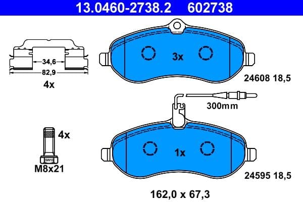 Remblokken set Voor (met extra's  met remklauw geleidingsbouten), past: CITROEN JUMPY II  FIAT SCUDO  PEUGEOT EXPERT, EXPERT TEPEE  TOYOTA PROACE 1.6D/2.0/2.0D 11.06-
