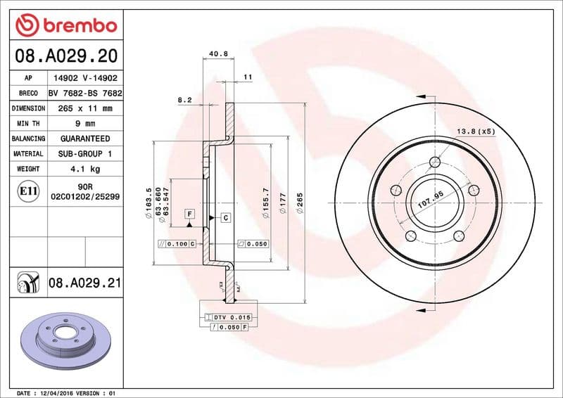 Brake disc Achter Links/Rechts past: FORD C-MAX, FOCUS C-MAX, FOCUS II  MAZDA 3 1.4-2.0LPG 10.03-09.14