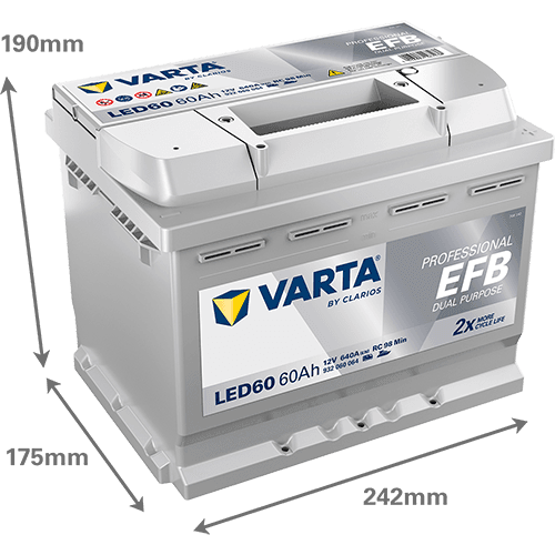 Batterij VARTA 12V 60Ah (EN) PROFESSIONAL DUAL PURPOSE EFB R+ 242x175x190mm, B13 - montageflens 10,5 mm efb/tweeledig doel