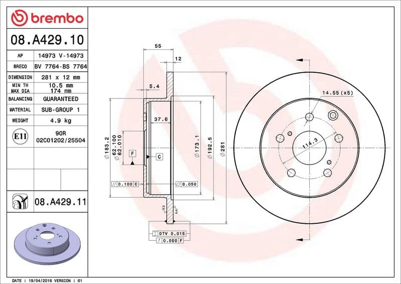 Brake disc Achter Links/Rechts past: LEXUS HS  TOYOTA MARK X ZIO I, RAV 4 III, RAV 4 IV 2.0-3.5 11.05-