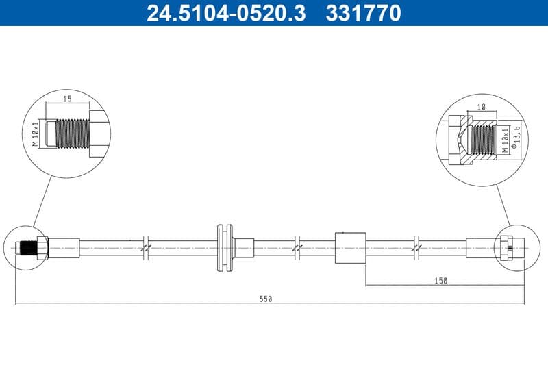 Remleiding/slang flexibel Voor Links/Rechts (lengte 550mm, M10x1) past: BMW X3 (E83) 2.0-3.0D 09.03-12.11