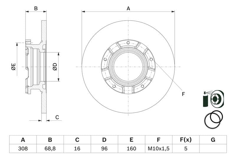 Brake disc Achter Links/Rechts past: FORD TOURNEO CUSTOM V362, TRANSIT CUSTOM V362, TRANSIT V363 1.0H-2.2D 09.12-