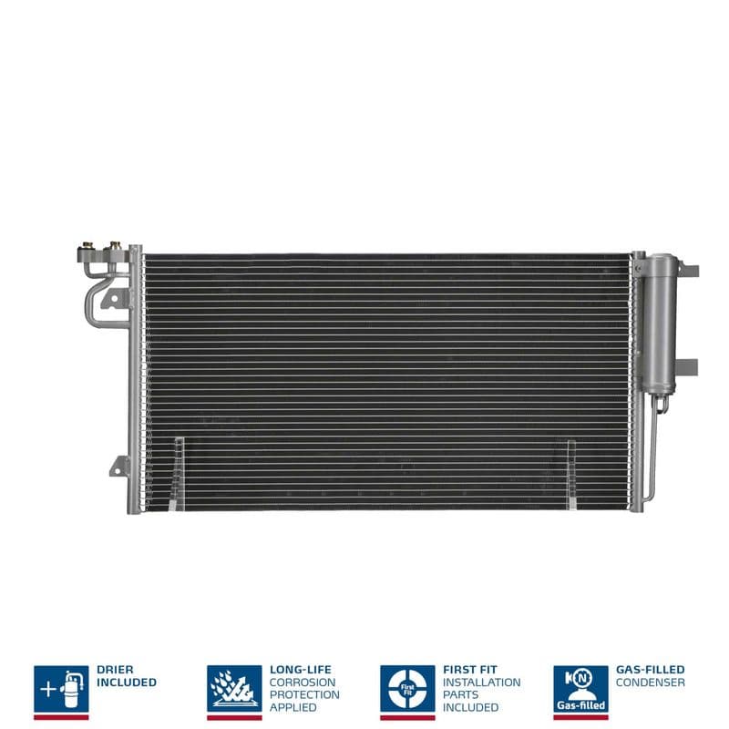 A/C condensator (met droger, (EN) additional fitting elements) past: FORD C-MAX II, FOCUS III, GRAND C-MAX, KUGA II, TOURNEO CONNECT V408 NADWOZIE WIELKO, TRANSIT CONNECT 1.5-2.3 09.14-