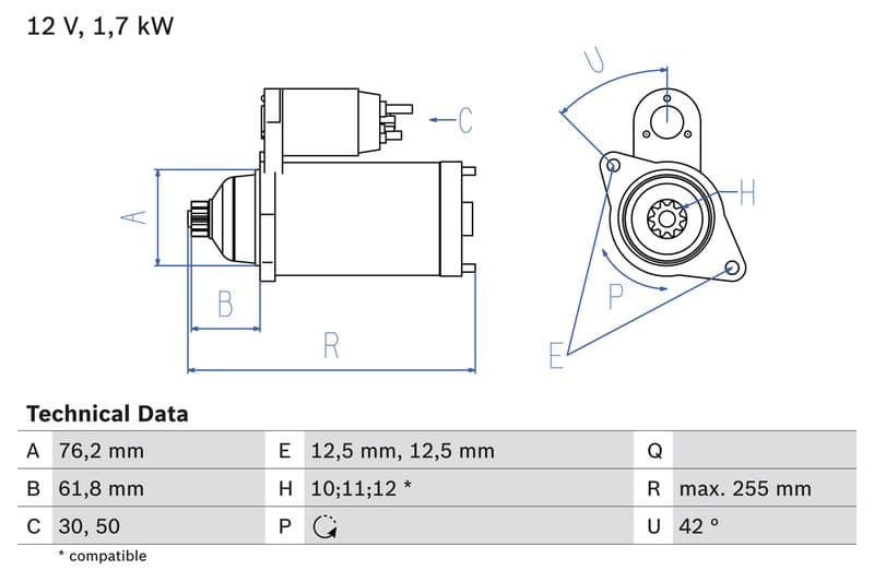 Starter (12V, 1,7kW, gereviseerd) past: AUDI A1, A3, Q3, TT  SEAT ALTEA, ALTEA XL, CORDOBA, IBIZA III, IBIZA IV, IBIZA IV SC, LEON, TOLEDO III  SKODA FABIA I, FABIA II, OCTAVIA II 1.6-3.6 02.02-09.20