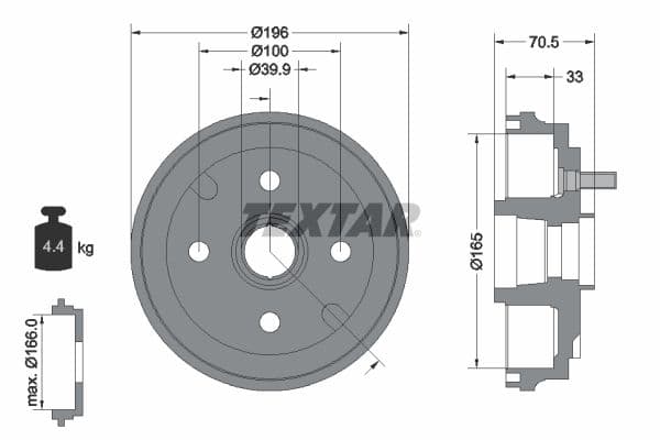 Brake drum Achter past: DAIHATSU CUORE VI, MOVE, TREVIS 0.7/1.0 10.98-