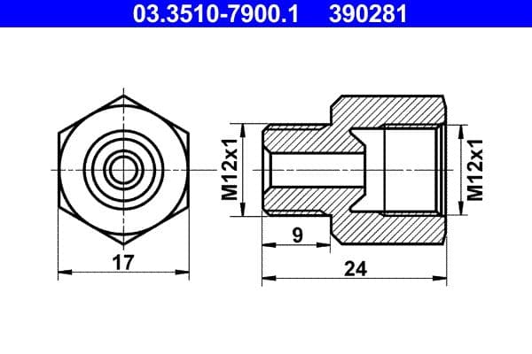 Remslang element (lengte: 9/24mm, M12x1)