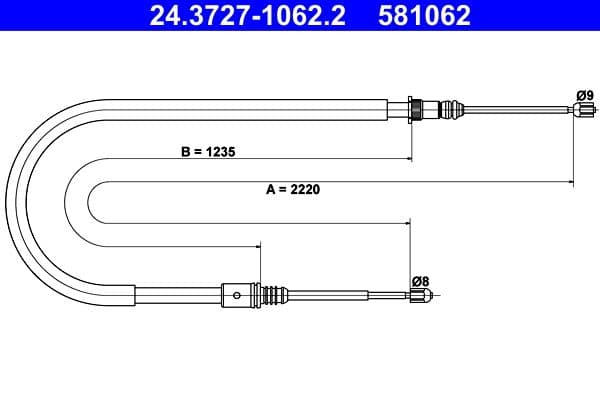 Handremkabel Achter Links/Rechts (2220mm) past: RENAULT LAGUNA II 1.6-3.0 03.01-12.07