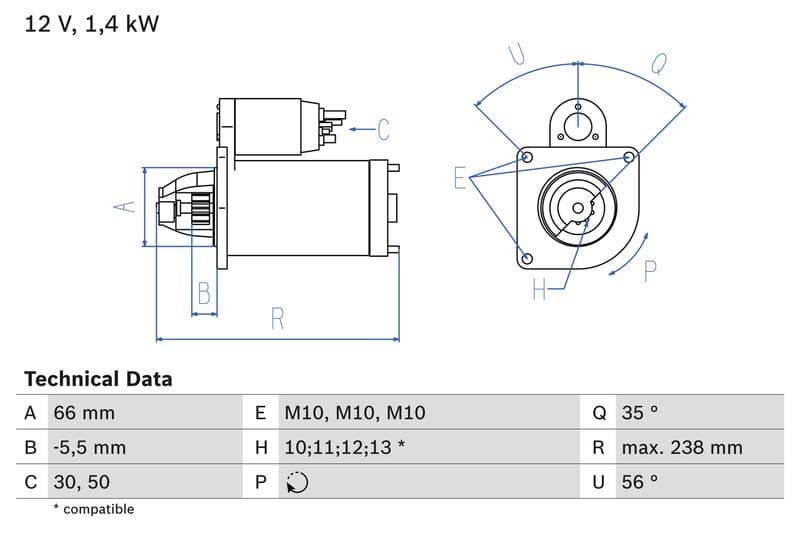 Starter (12V, 1,4kW, gereviseerd) past: DS DS 4, DS 5  CITROEN BERLINGO, BX, C15, C4, C4 GRAND PICASSO I, C4 GRAND PICASSO II, C4 I, C4 II, C4 PICASSO I, C4 PICASSO II 1.7D-2.2D 07.86-