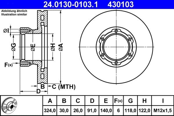 Brake disc Voor Links/Rechts past: MERCEDES T2/LN1, VARIO, VARIO (B667, B670, B668), VARIO (B670), VARIO (B670, B668, B667) 2.9D-4.3D 04.86-
