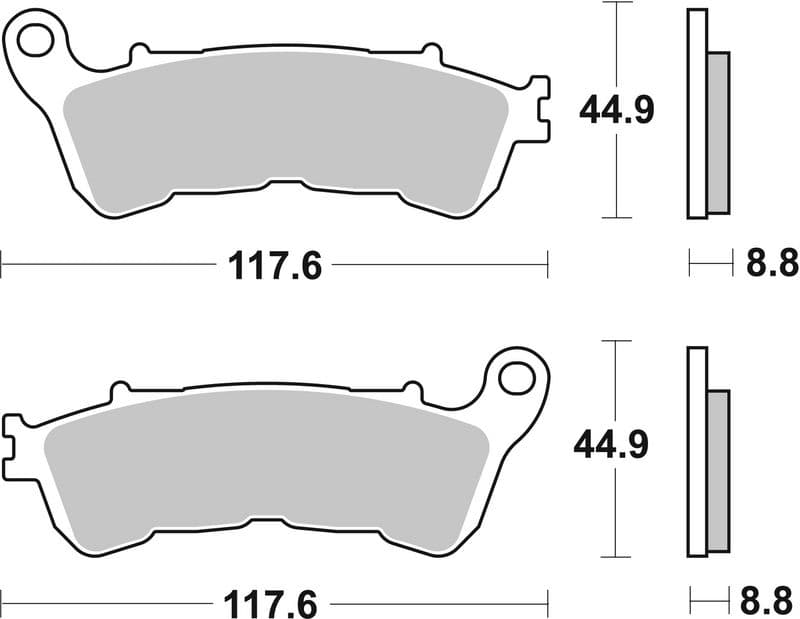 Brake pads Voor, beoogd gebruik: route, materiaal: sinter-SA, 44,9x117,6x8,8mm past: HARLEY DAVIDSON XL  HONDA CB, CBF, CBR, CTX, NC, NSA, NT, VFR, VT, XL  SUZUKI UH, VLR, VZR 125-1800 2004-2015