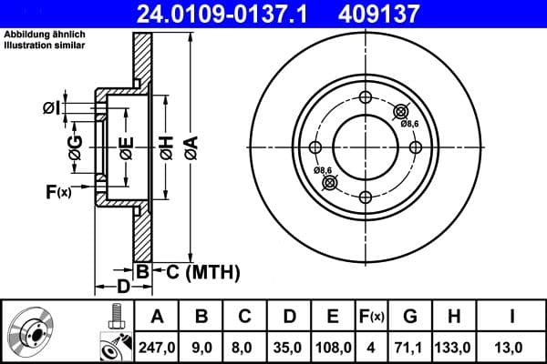 Brake disc Achter Links/Rechts past: CITROEN BERLINGO, C2, C2 ENTERPRISE, C3 I, C3 PLURIEL, C4, C4 I, XSARA PICASSO  PEUGEOT 1007, 307, PARTNER, PARTNER ORIGIN 1.4-Electric 06.96-