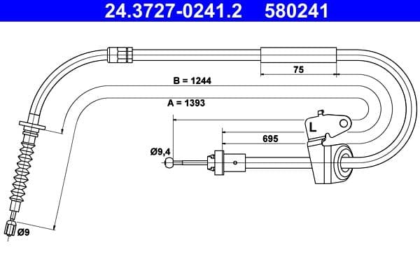 Handremkabel Achter Links (1393mm) past: MINI (R56), (R57), (R58), (R59) 1.4-2.0D 09.06-06.15
