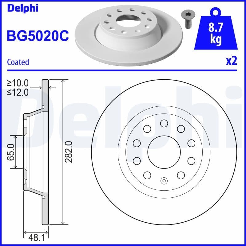 Remschijf set (2 stuks) Achter Links/Rechts past: AUDI A3, Q3  SEAT ALHAMBRA, ALTEA, ALTEA XL, LEON, TOLEDO III  SKODA OCTAVIA II, SUPERB II, SUPERB III, YETI  VW CC B7, EOS 1.2-3.6 03.99-06.24
