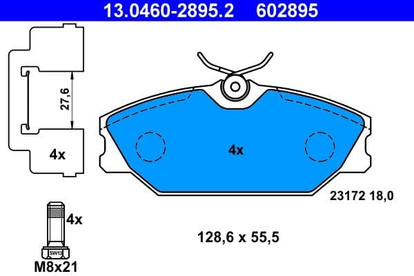Remblokken set Voor (met remklauw geleidingsbouten), past: RENAULT CLIO II, LAGUNA I, MEGANE I, MEGANE I CLASSIC, MEGANE I COACH, MEGANE SCÉNIC, SAFRANE II, SCENIC I 1.4-3.0 06.95-06.09