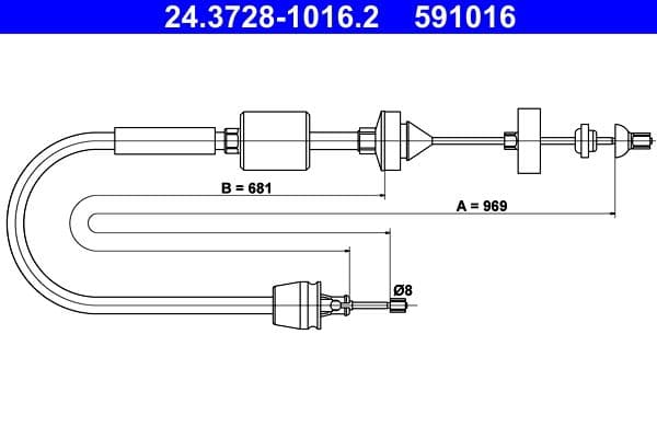Koppelingskabel (969mm/681mm) past: NISSAN KUBISTAR  RENAULT KANGOO, KANGOO EXPRESS 1.0-1.9D 08.97-