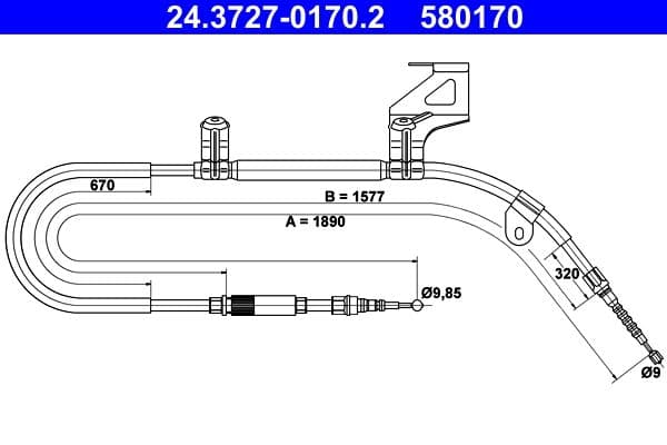 Handremkabel Achter Rechts (1890mm) past: VW PASSAT B5, PASSAT B5.5 1.6-2.8 08.96-05.05