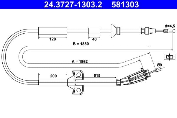 Handremkabel Achter Links/Rechts (1962mm) past: VOLVO V70 II 2.0-2.5D 11.99-12.08